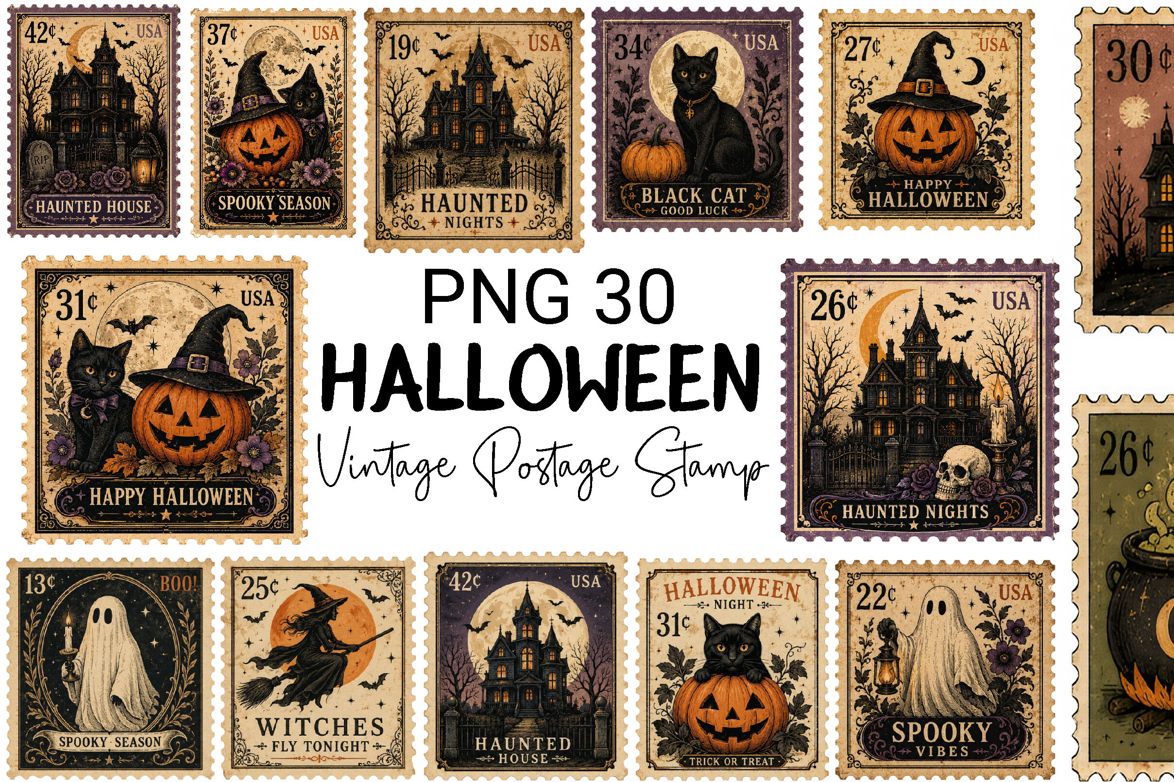 Vintage Halloween Postage Stamp