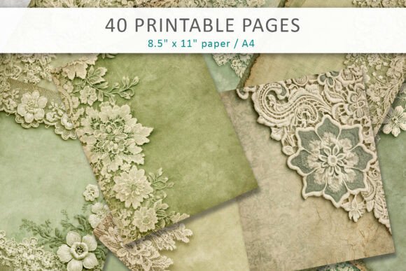 Preview of Vintage Sage Green Lace Junk Journal