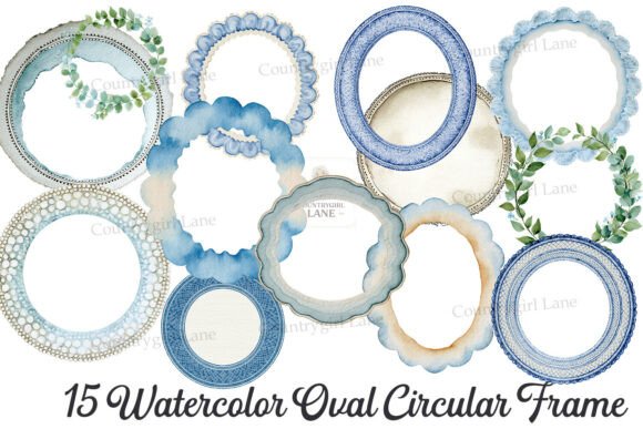 Watercolor Oval Circular Frame Clipart Graphics