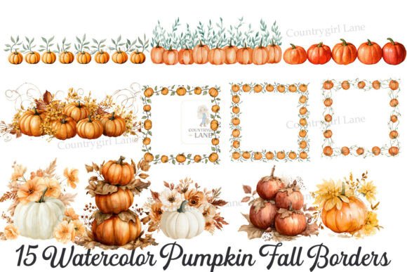 Watercolor Pumpkin Fall Borders Clipart