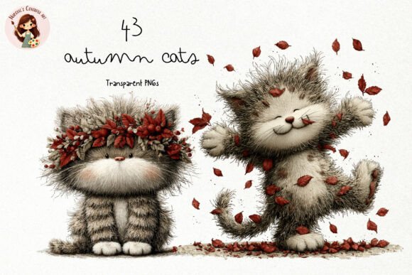 Whimsical Autumn Cats PNG Clipart