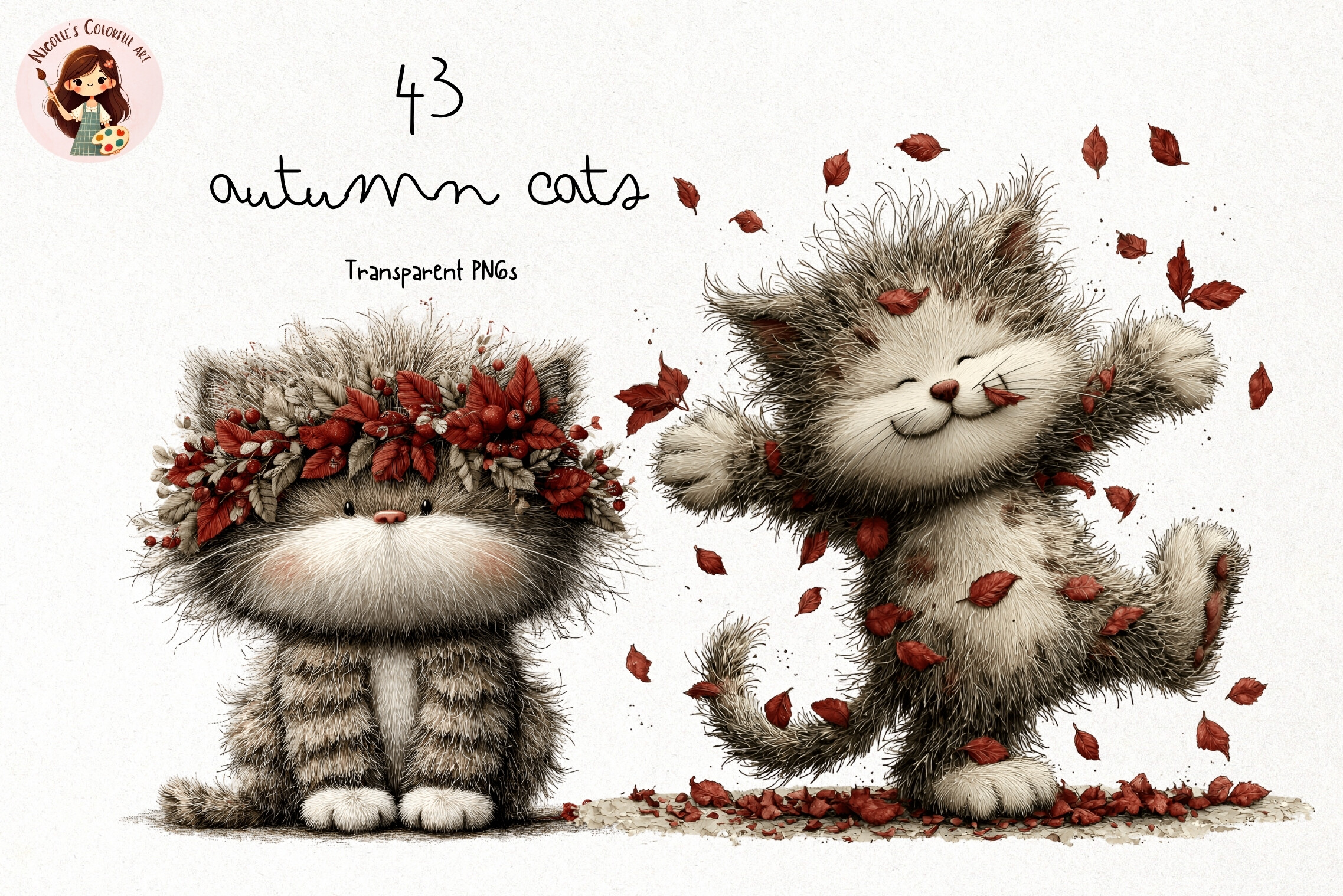 Whimsical Autumn Cats PNG Clipart