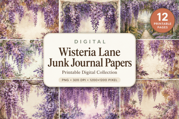 Preview of Wisteria Lane Junk Journal Papers