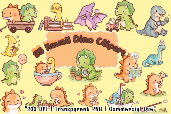 25 Cute Watercolor Dinosaur Clipart