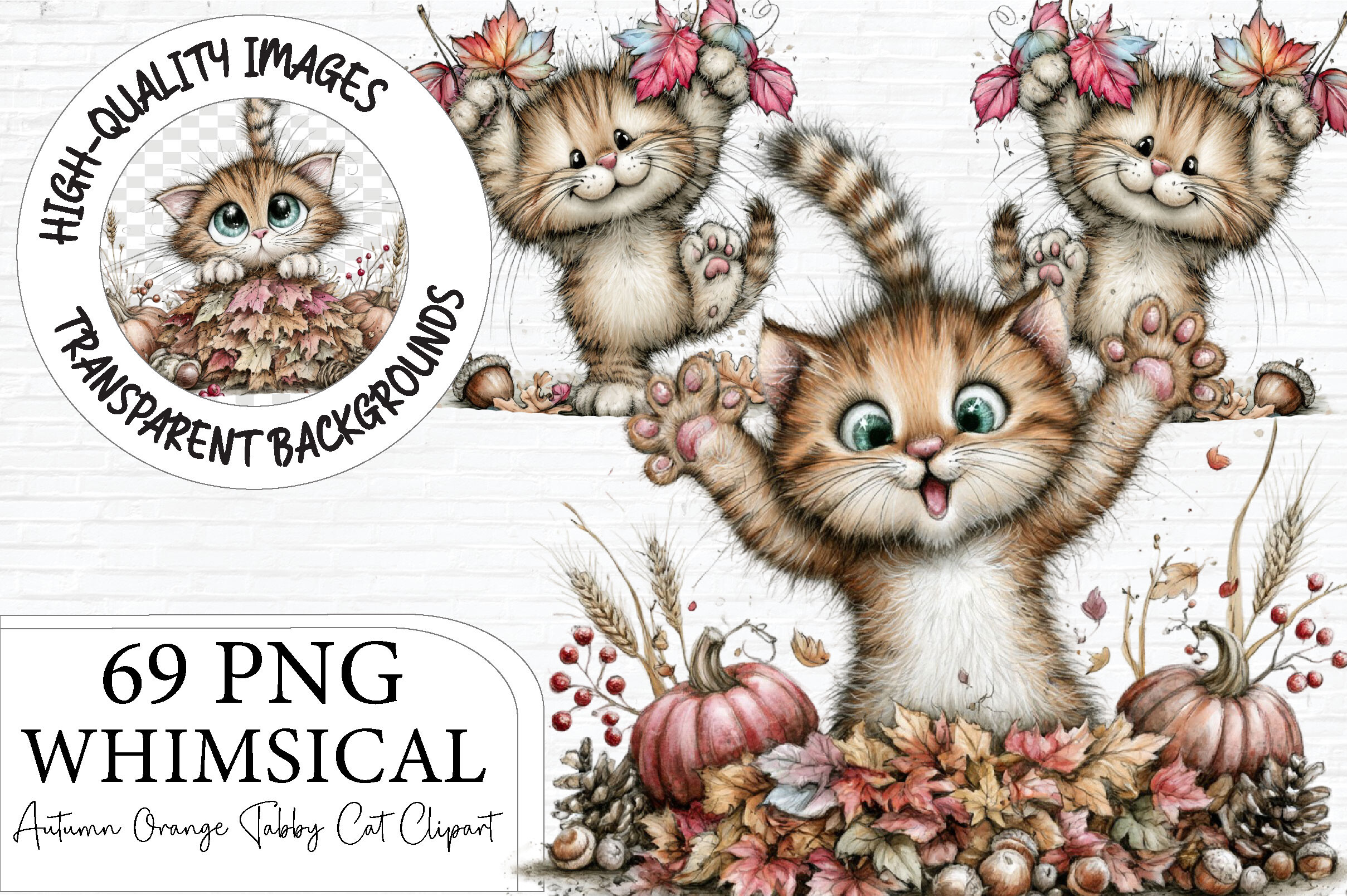 Autumn Orange Tabby Cat Clipart Graphic by Artoya · Creative Fabrica