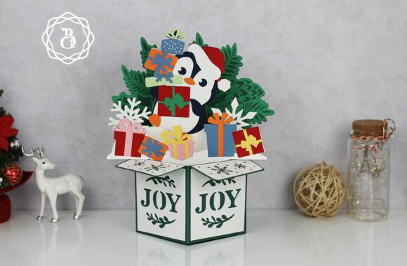 Christmas Penguin 3D Gift Box SVG Christmas 3D SVG Craft By Bich Paper Art