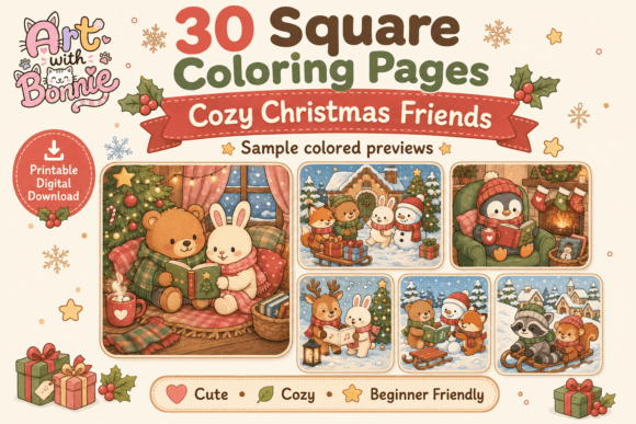 Cozy Christmas Friends Color Pages PDF