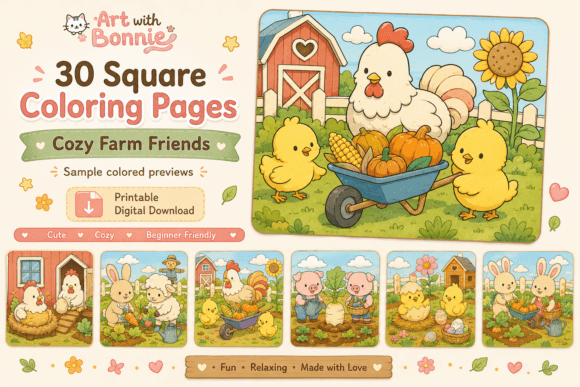 Cozy Farm Friends Animals Coloring PDF