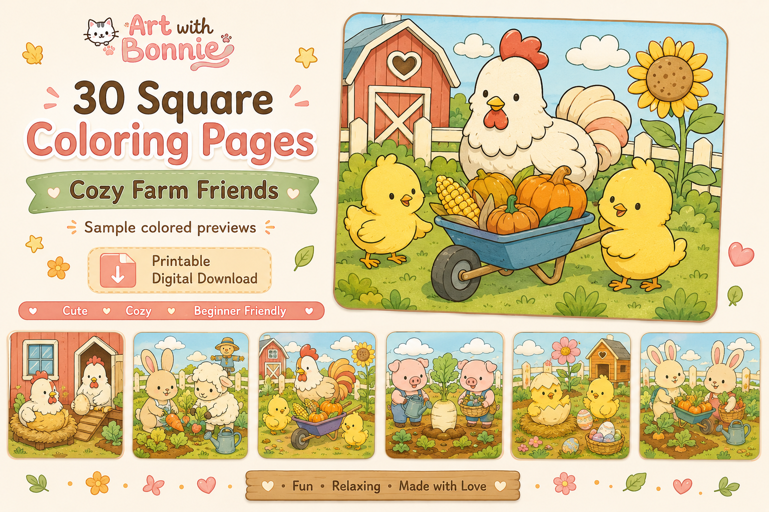 Cozy Farm Friends Animals Coloring PDF