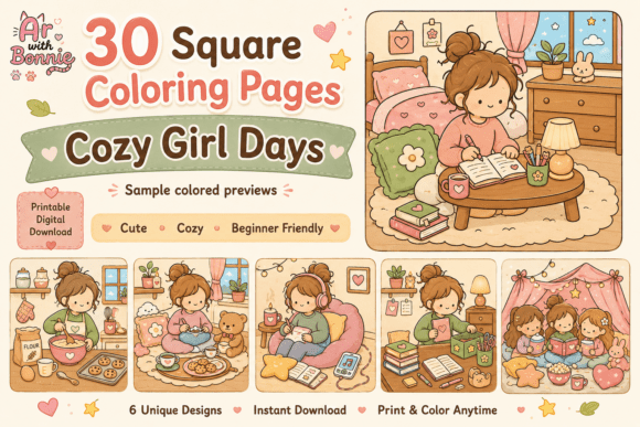 Cozy Girl Self Care Coloring Pages PDF