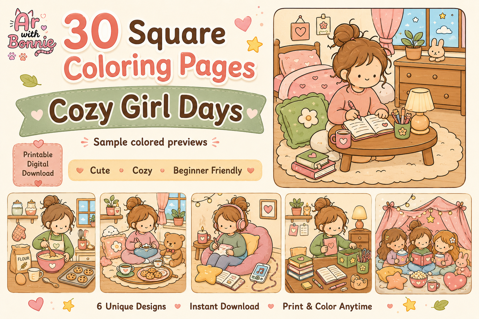 Cozy Girl Self Care Coloring Pages PDF