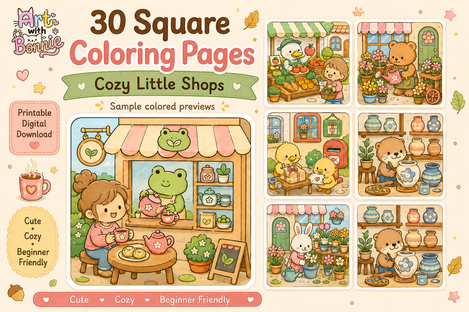 Cozy Little Shops Animals Coloring PDF