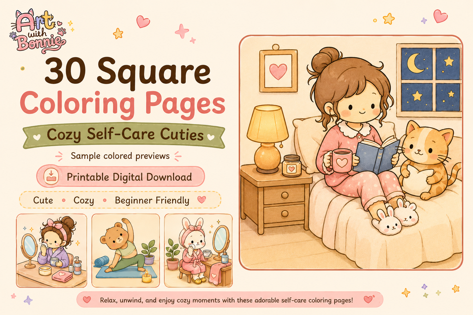 Cozy Self-Care Cuties Coloring Pages PDF