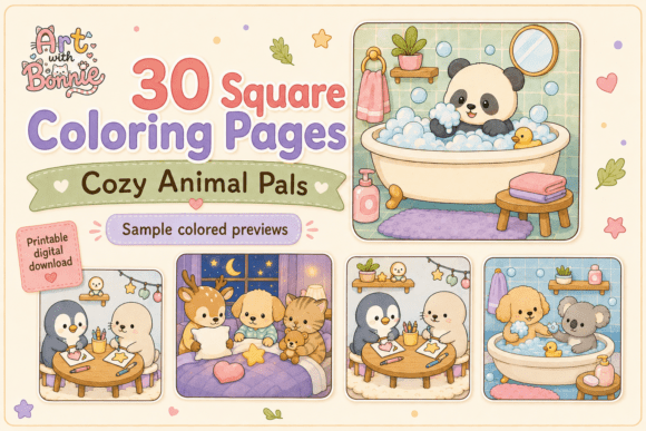 Cute Cozy Animal Pals Coloring Set PDF
