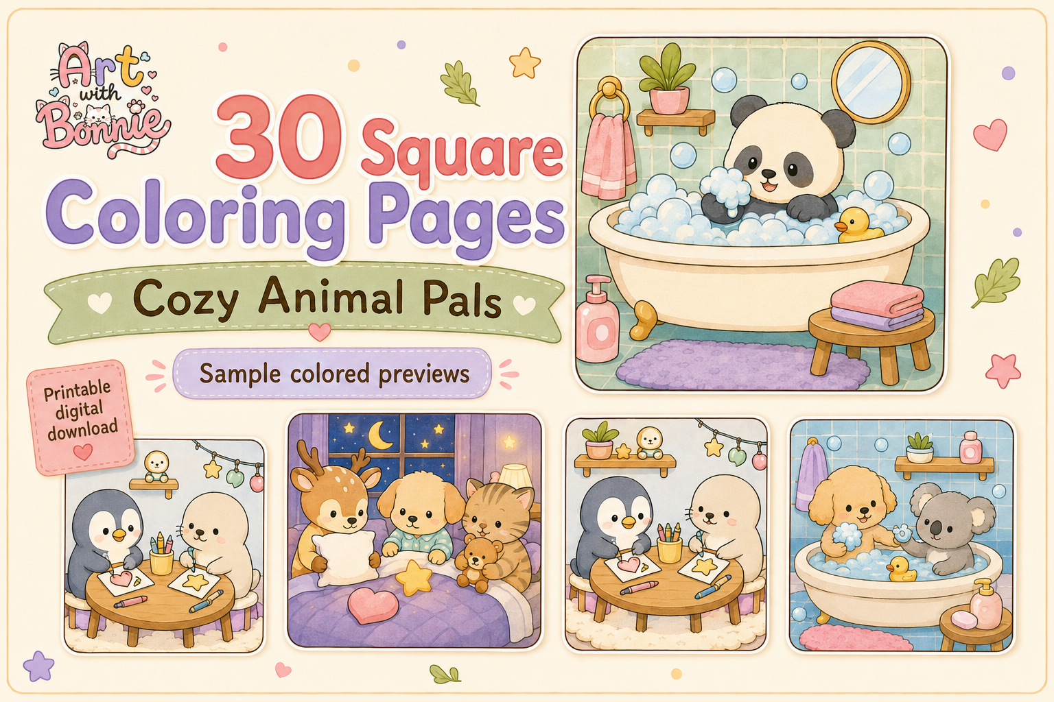 Cute Cozy Animal Pals Coloring Set PDF