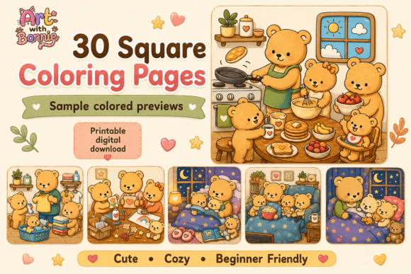 Cute Cozy Bear Family Coloring Pages PDF