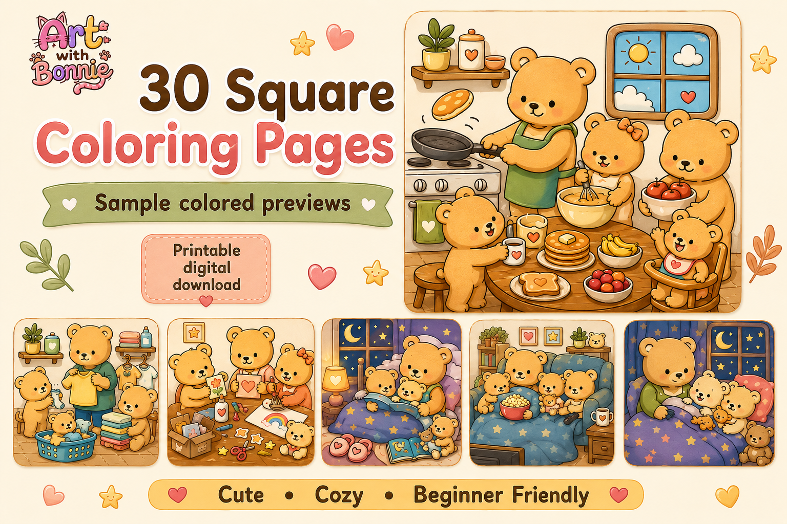Cute Cozy Bear Family Coloring Pages PDF