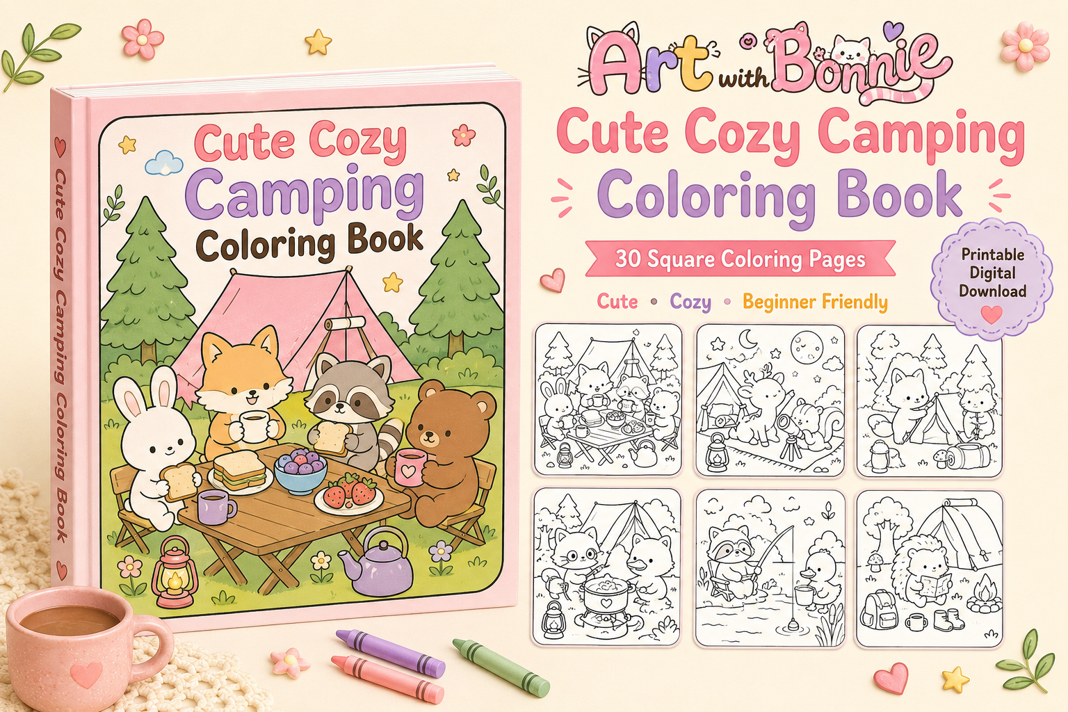 Cute Cozy Camping Animals Coloring PDF