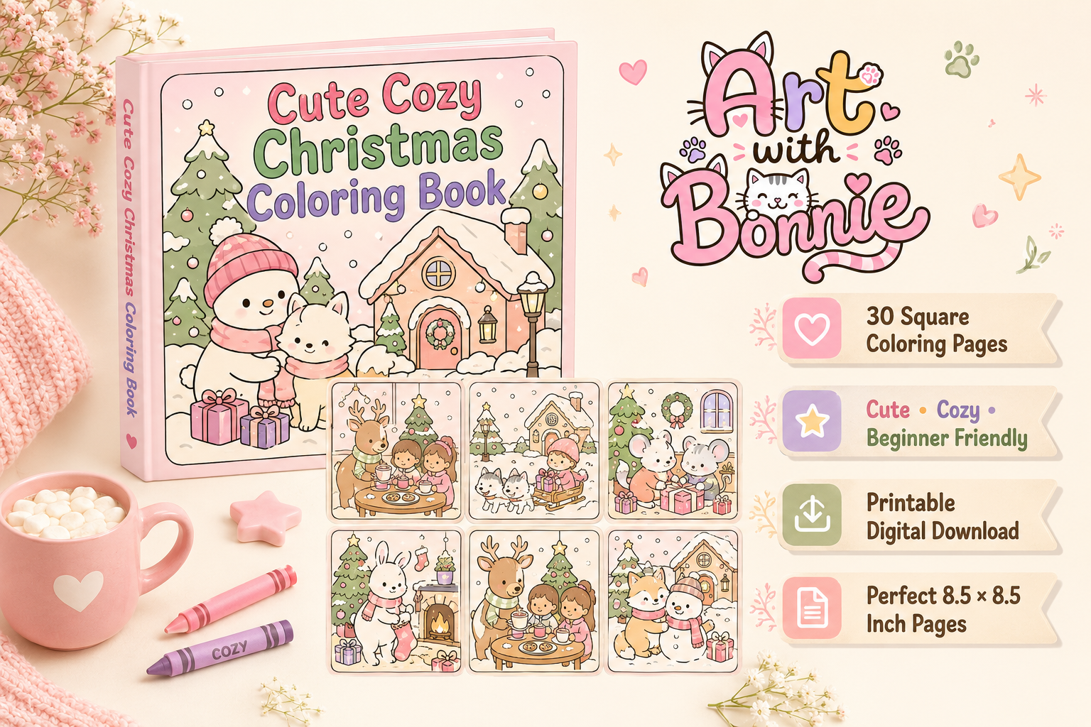Cute Cozy Christmas Coloring Pages PDF