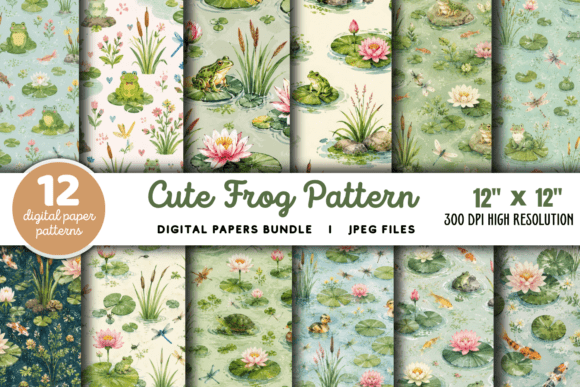 Cute Frog Digital Paper Bundle