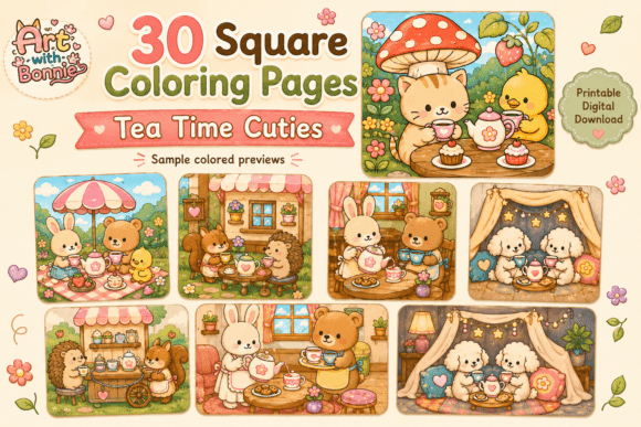 Cute Tea Time Cuties Coloring Pages PDF