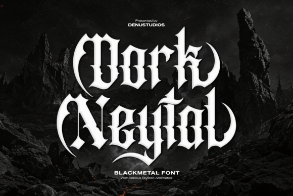 Preview specimen of Dork Neytal blackletter font