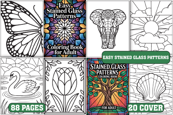 Preview of Easy Stained Glass Patterns Color Pages adult coloring pages