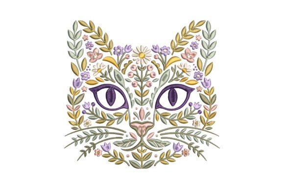 Floral Cat Face Embroidery Design