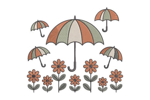 Floral Umbrella Embroidery Design
