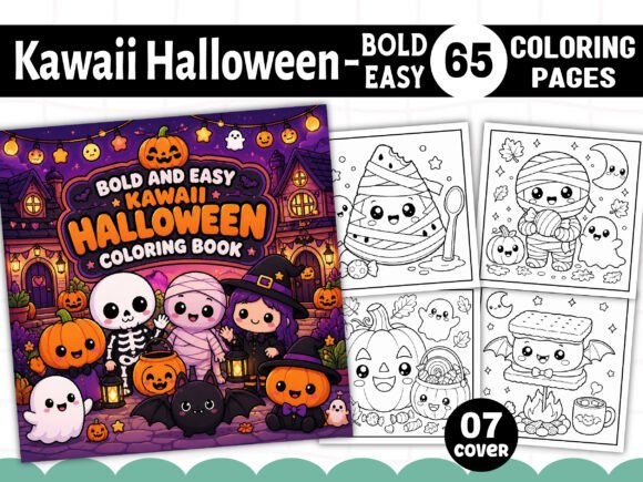 Preview of Kawaii Halloween Bold Easy Coloring Book adult coloring pages
