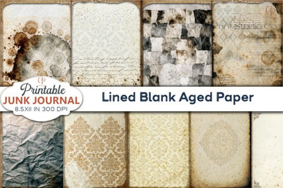 Preview of Lined Blank Aged Junk Journal Paper