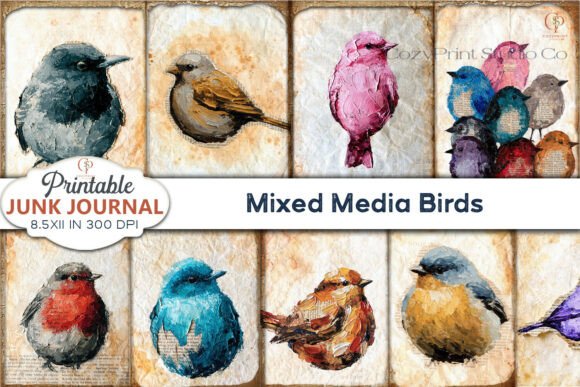 Preview of Mixed Media Birds Junk Journal Pages