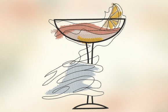 Pink Lemon Cocktail Embroidery Design