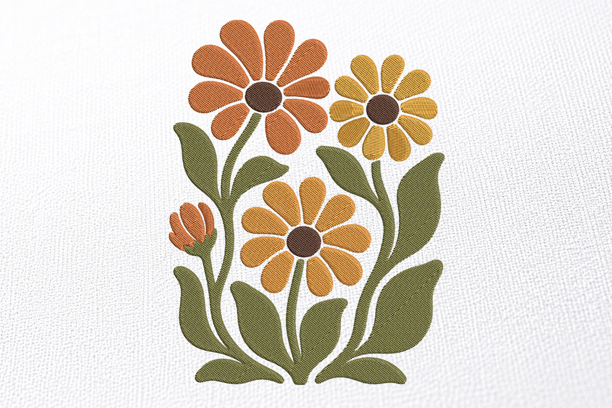 Retro Flower Embroidery Design