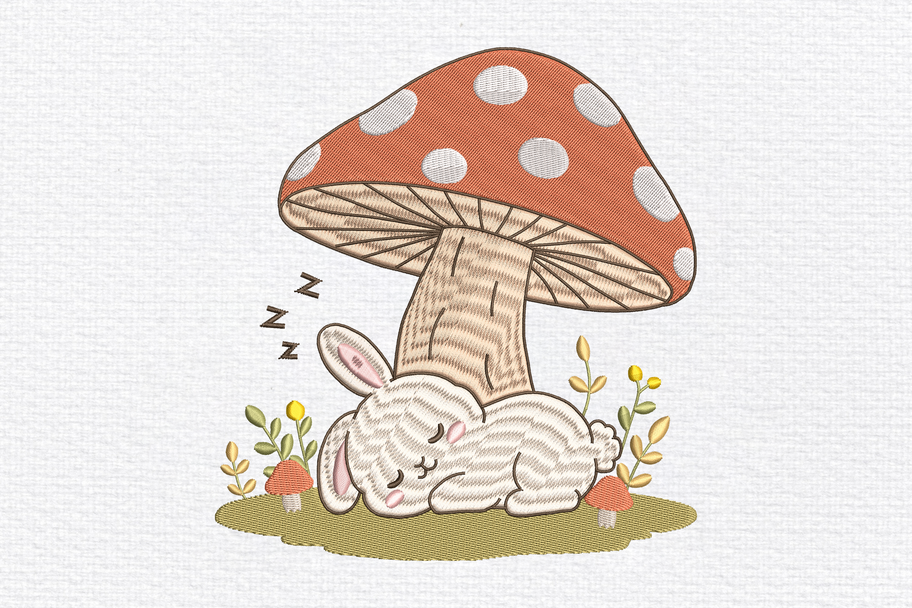 Sleeping Bunny Mushroom Embroidery