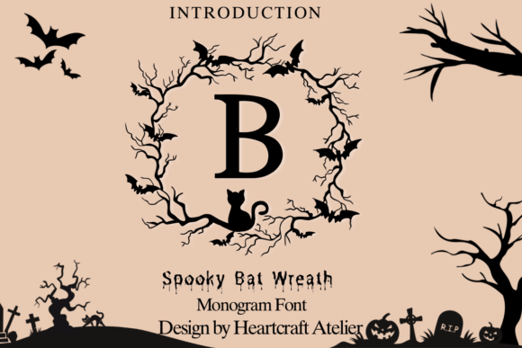 Preview specimen of Spooky Bat Wreath decorative font