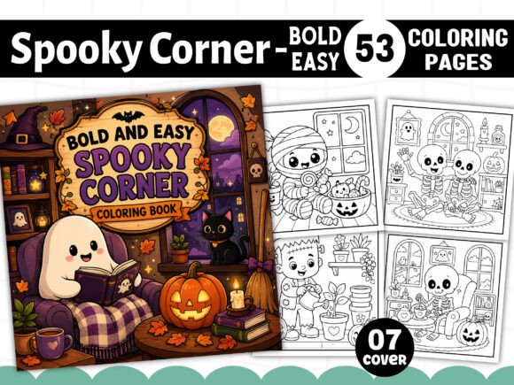 Preview of Spooky Corner Bold & Easy Coloring Book adult coloring pages