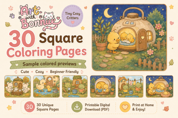 Tiny Cozy Critters Coloring Pages Pack