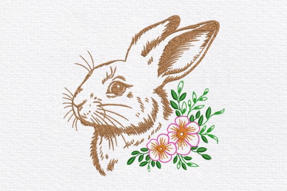 Vintage Floral Bunny Embroidery Design
