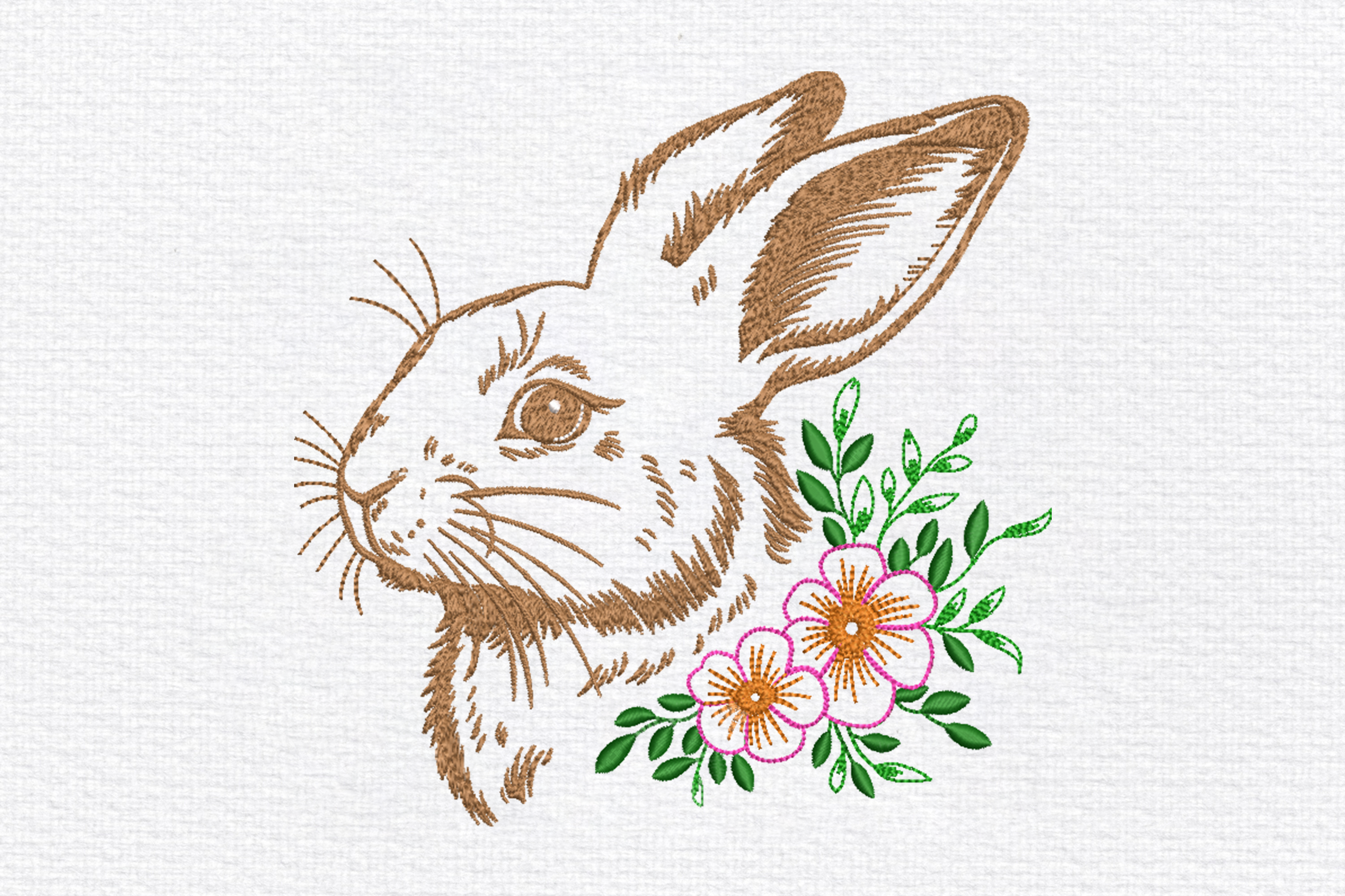 Vintage Floral Bunny Embroidery Design