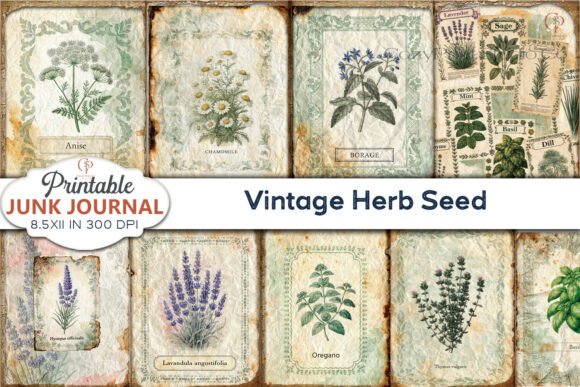 Preview of Vintage Herb Seed Junk Journal Pages