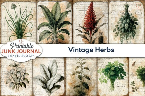 Preview of Vintage Herbs Junk Journal Pages