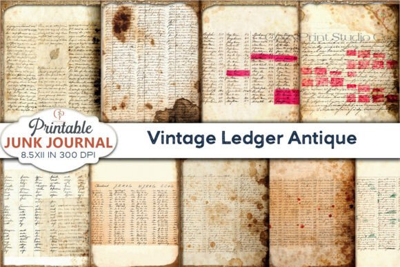 Preview of Vintage Ledger Antique Junk Journal Pape
