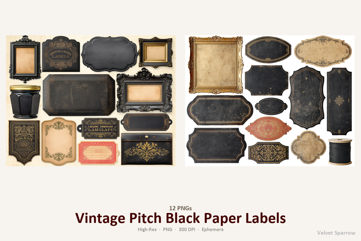 Vintage Pitch Black Paper Labels Graphic by Velvet.Sparrow · Creative ...