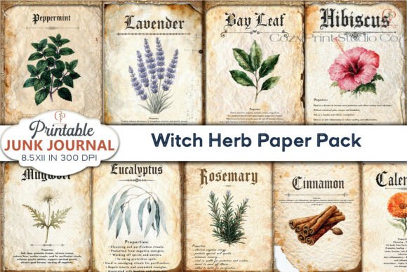Preview of Witch Herb Junk Journal Paper Pack