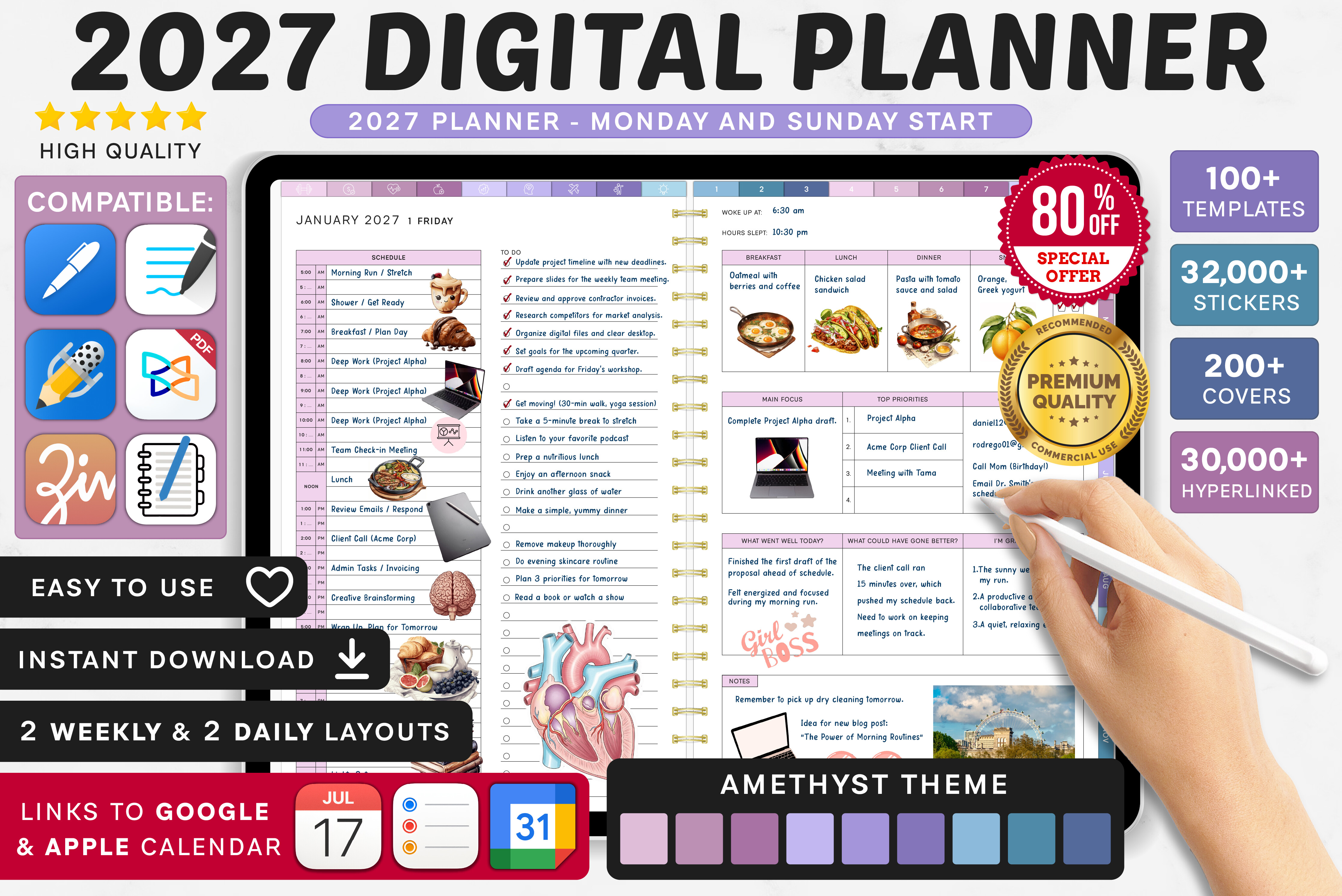 2027 Digital Planner | Monday and Sunday