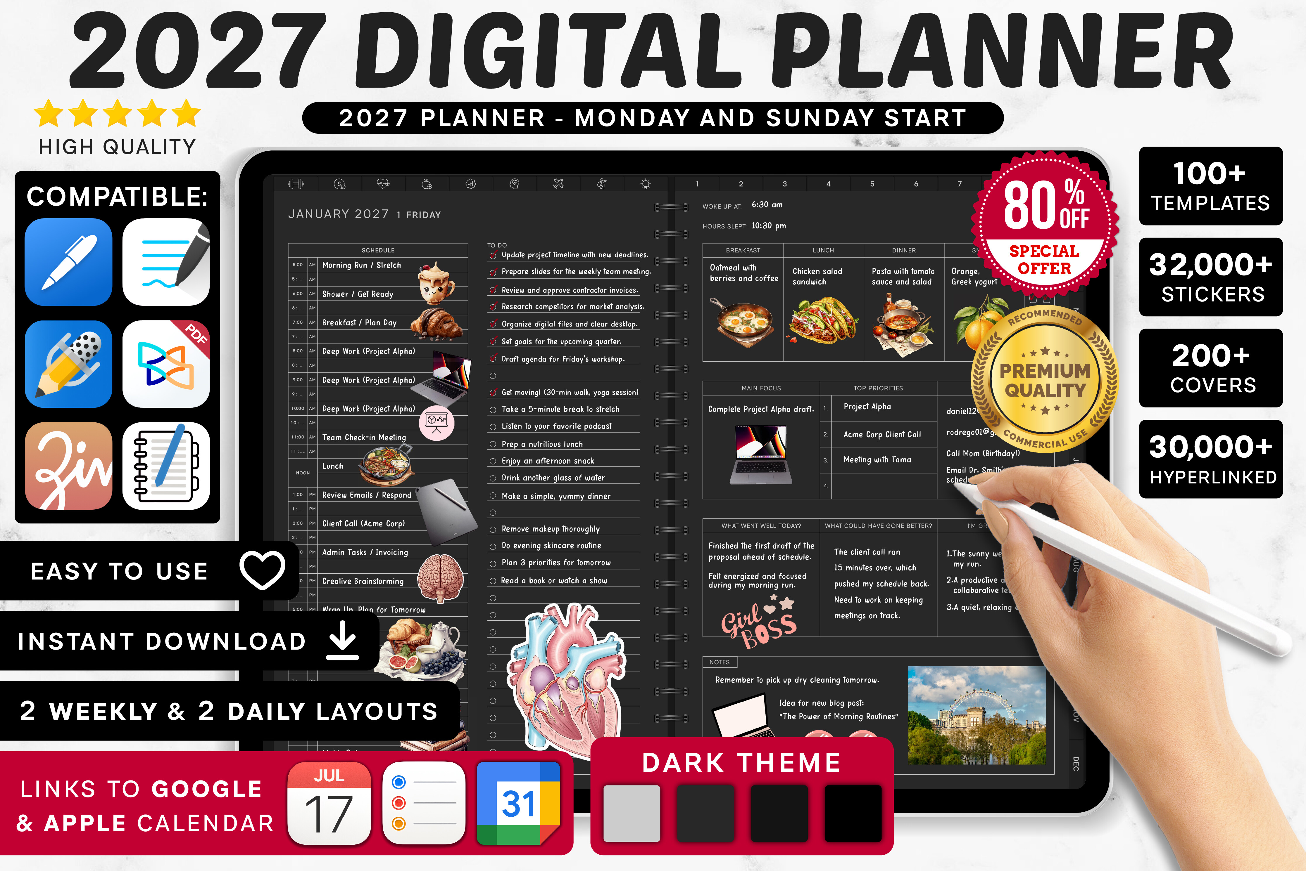 2027 Digital Planner | Monday and Sunday