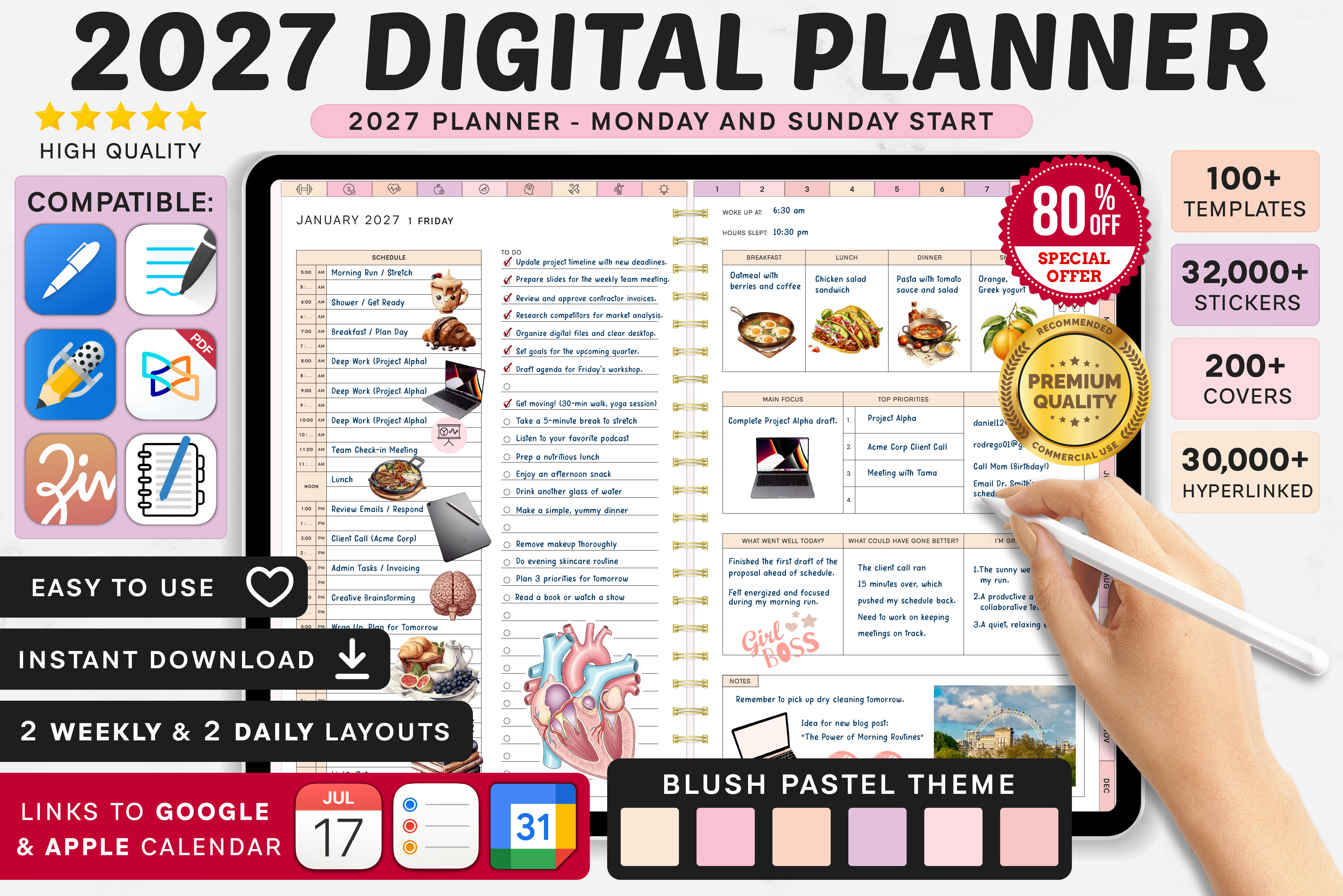 2027 Digital Planner | Monday and Sunday