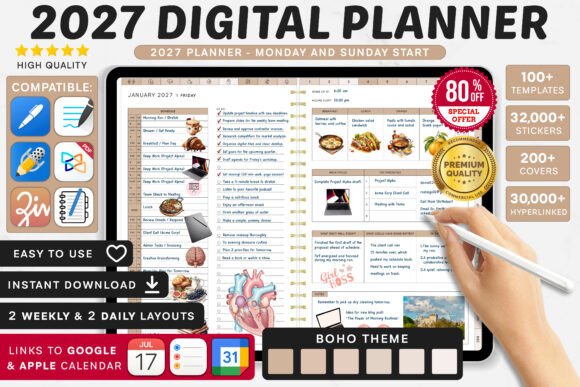 2027 Digital Planner | Monday and Sunday
