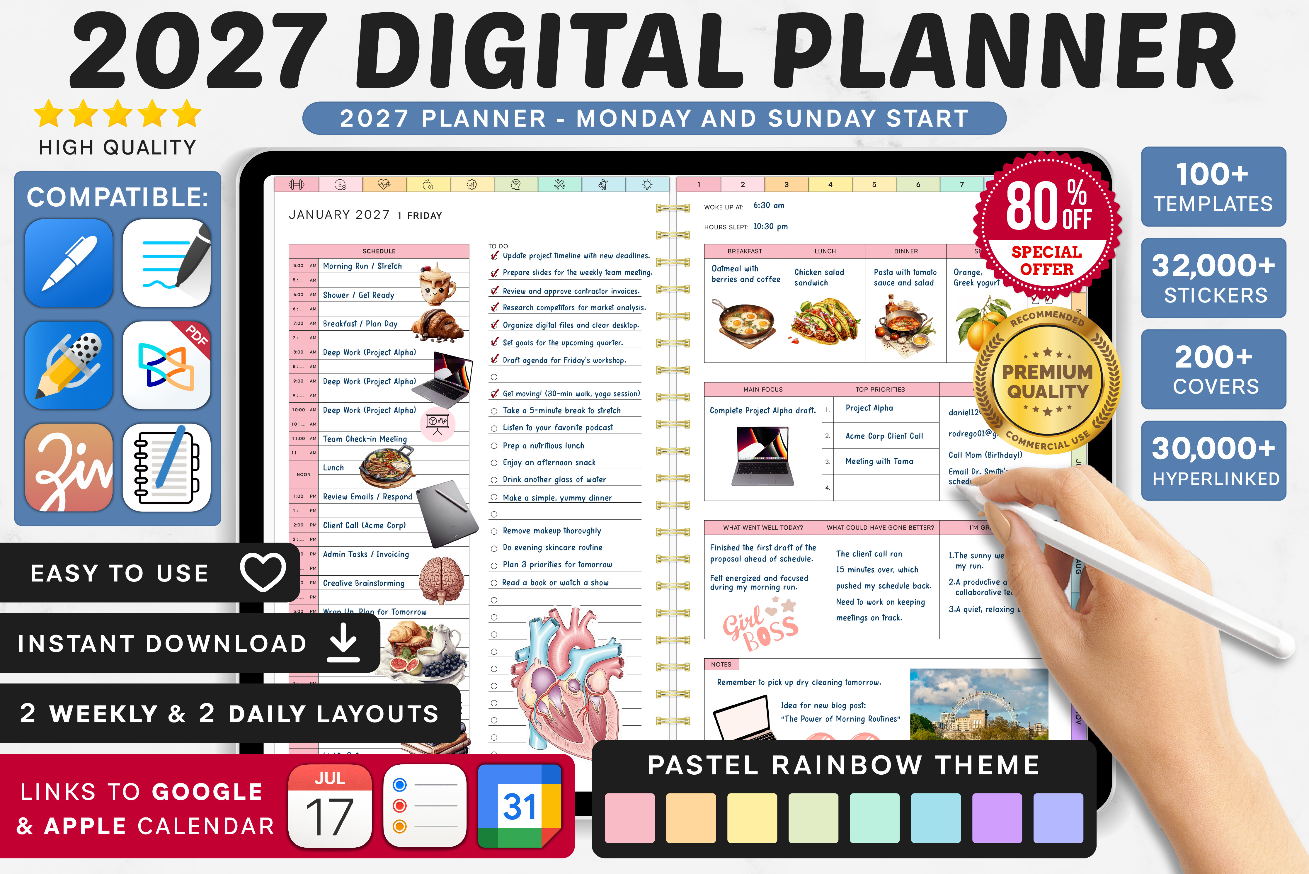 2027 Digital Planner | Monday and Sunday